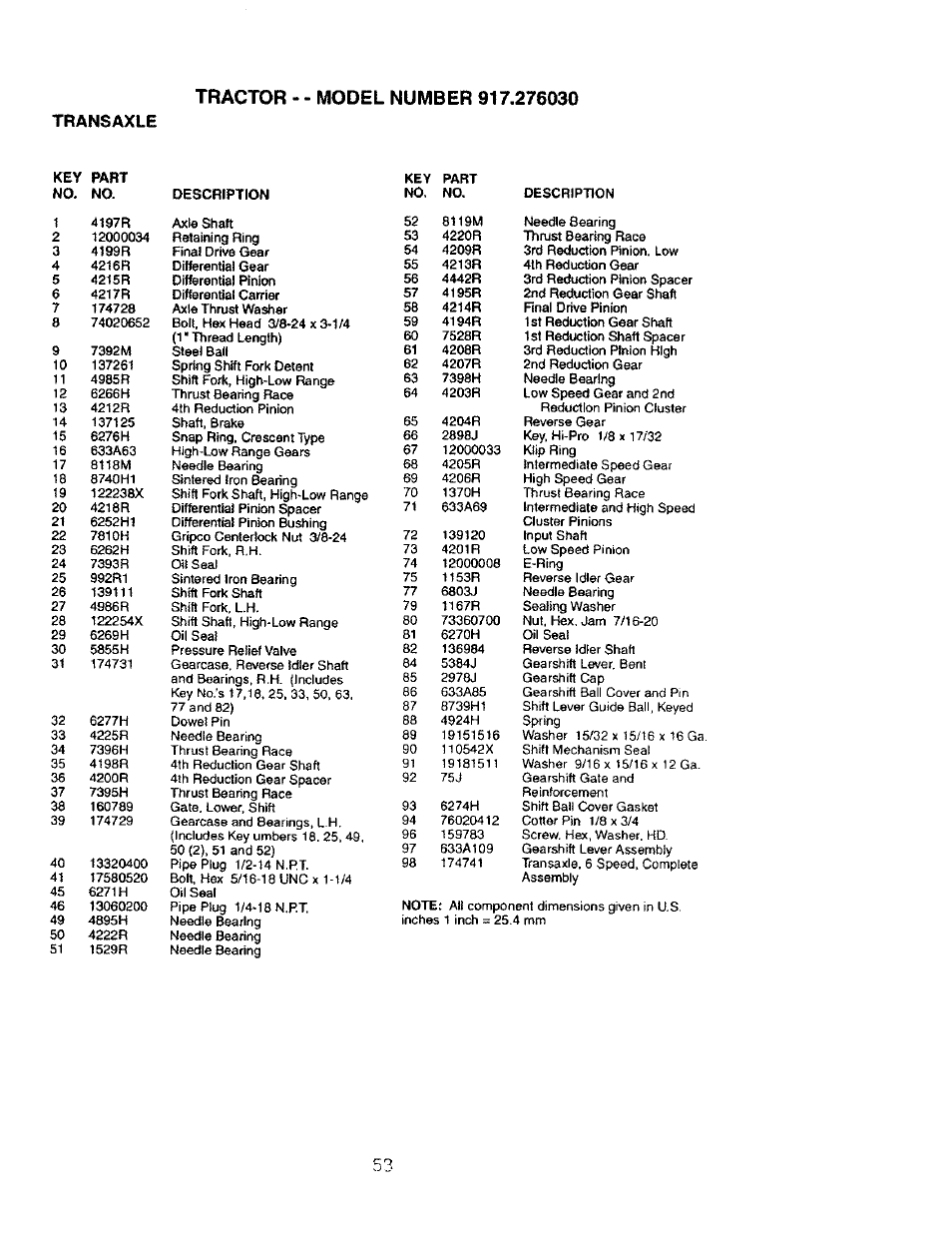 Transaxle | Craftsman 917.276030 User Manual | Page 53 / 64