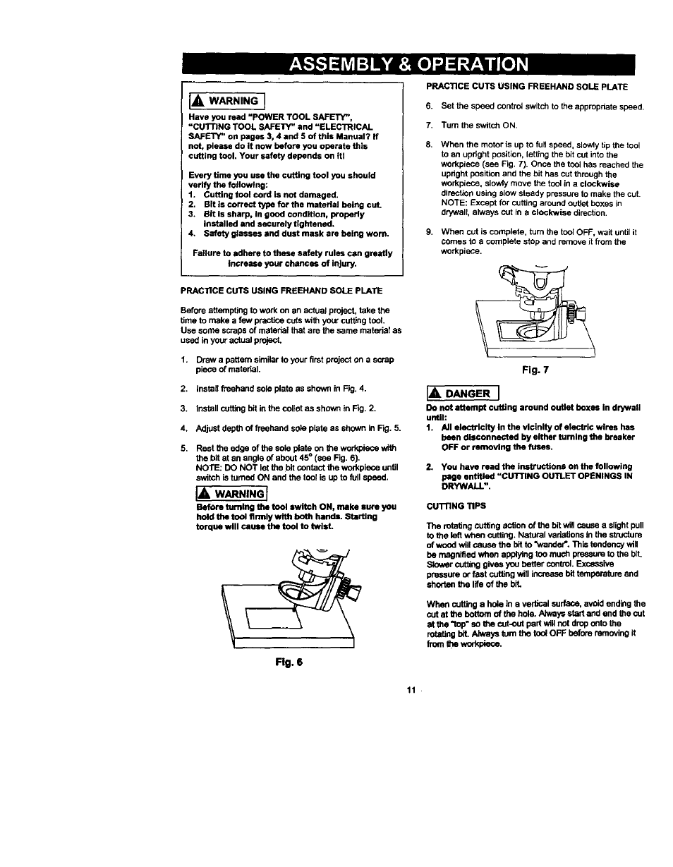 Assembly & operation, A warning, Danger | Craftsman 183.172530 User Manual | Page 11 / 18