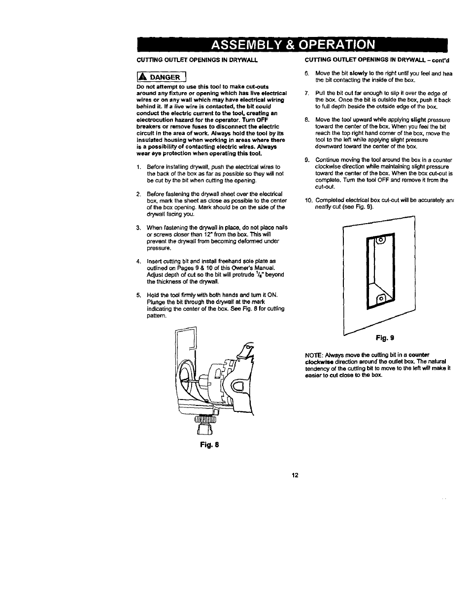 Assembly & operation, Danger, Fig. 8 | Craftsman 183.172530 User Manual | Page 12 / 18