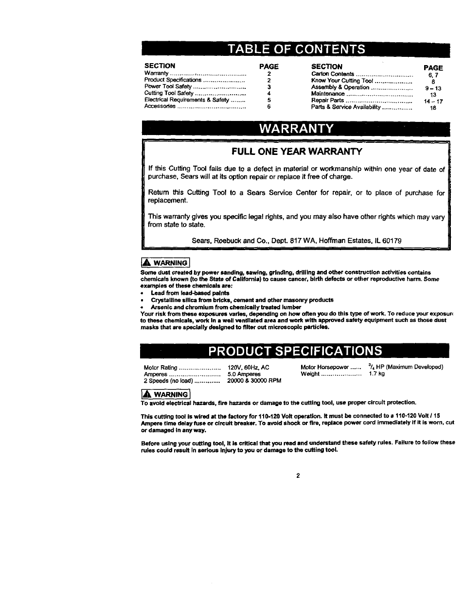 Craftsman 183.172530 User Manual | Page 2 / 18