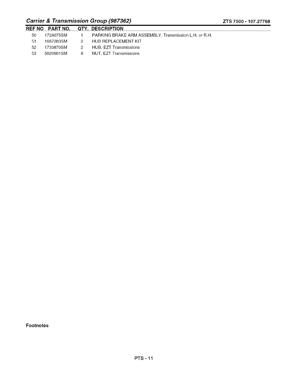 Ref no parino. qty. description | Craftsman 107.27768 User Manual | Page 75 / 98
