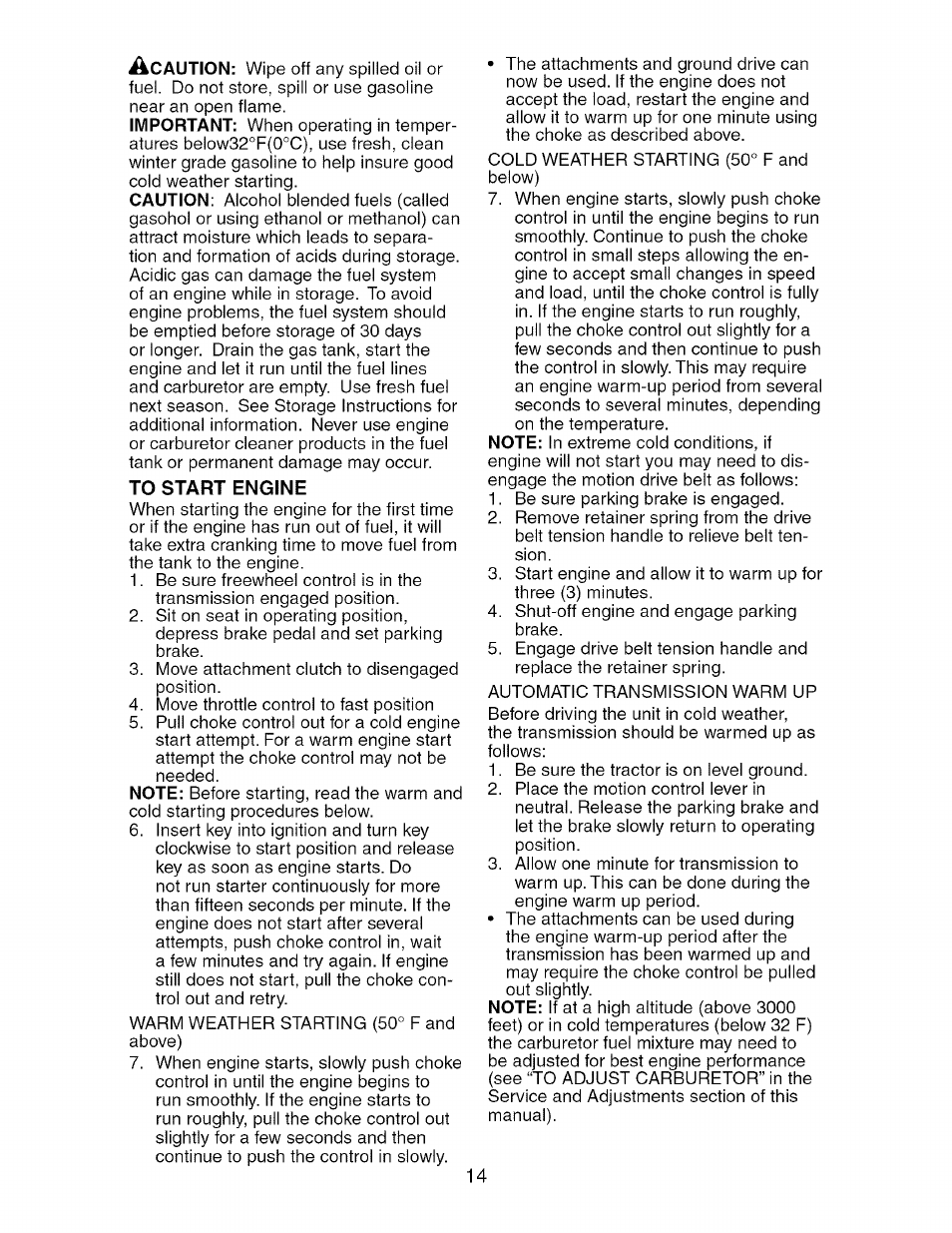 To start engine | Craftsman 917.276361 User Manual | Page 14 / 64