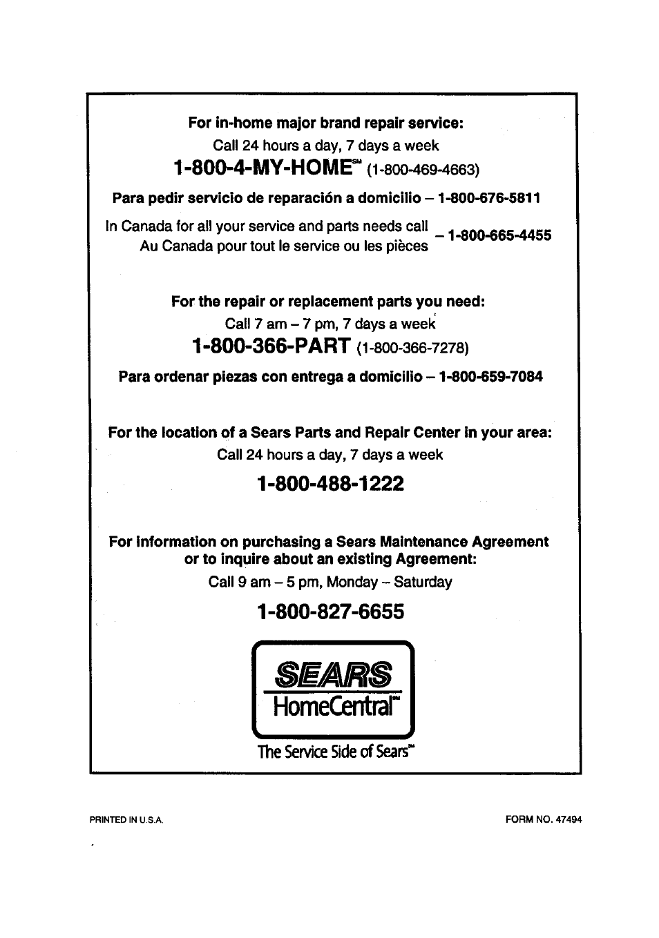 800-4-my-home | Craftsman 486.24635 User Manual | Page 8 / 8