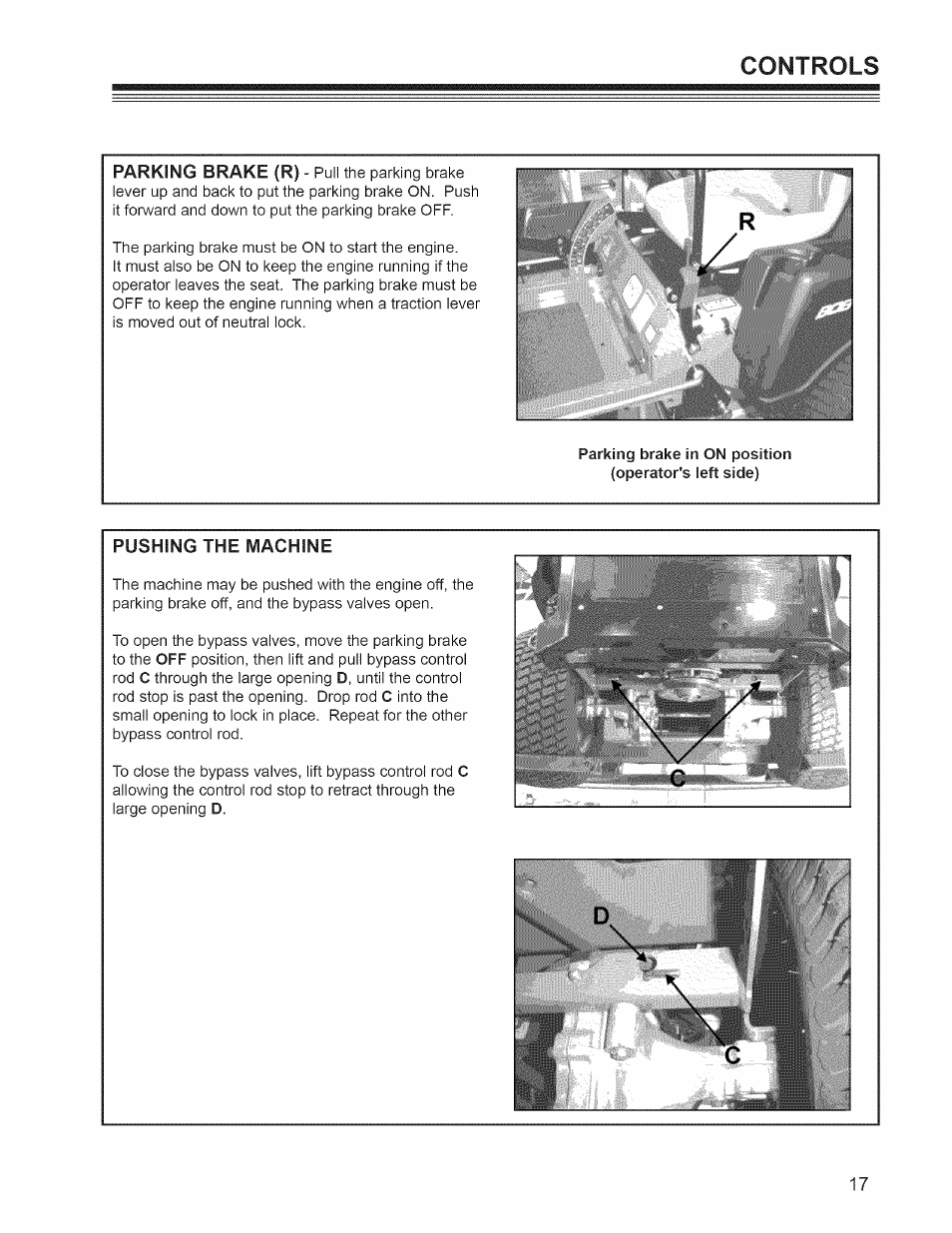 Pushing the machine, Controls | Craftsman 127.28876 User Manual | Page 19 / 77