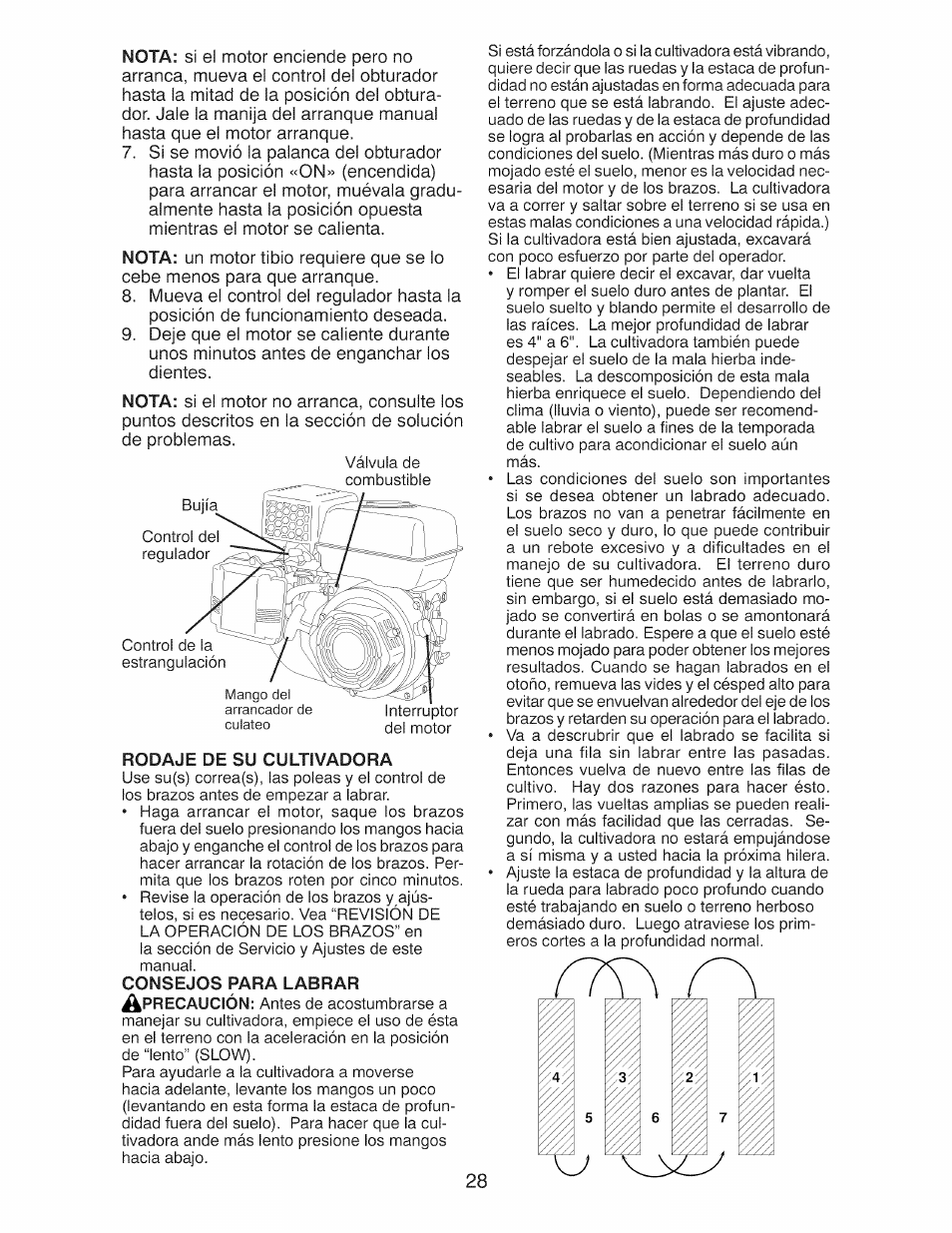 Rodaje de su cultivadora | Craftsman 917.299210 User Manual | Page 28 / 48