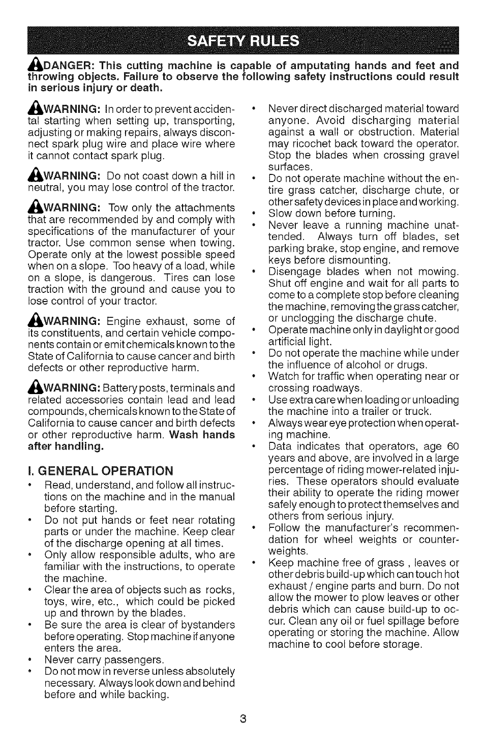 I. general operation, Safety rules | Craftsman 917.28907 User Manual | Page 3 / 64