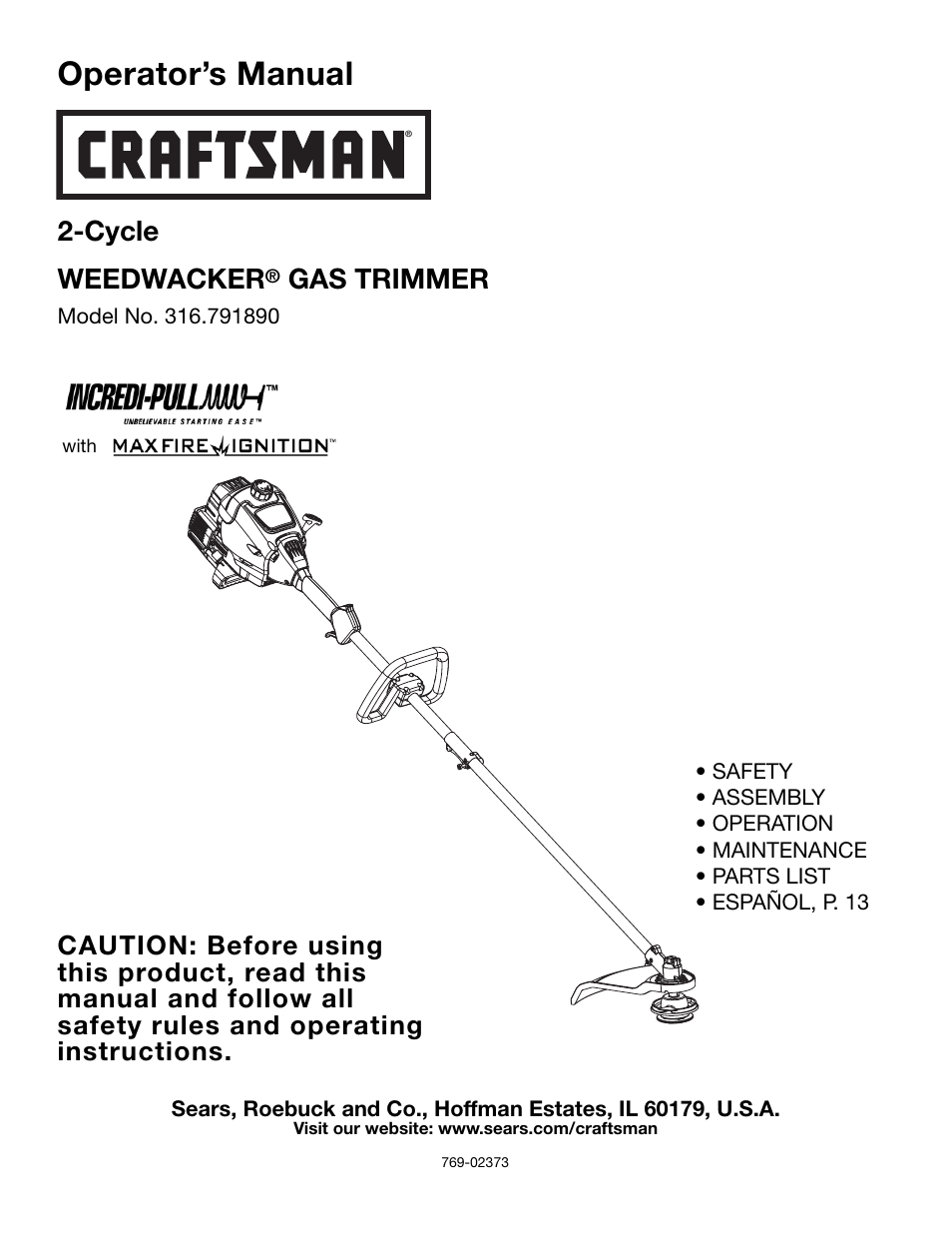 Craftsman 316.79189 User Manual | 28 pages