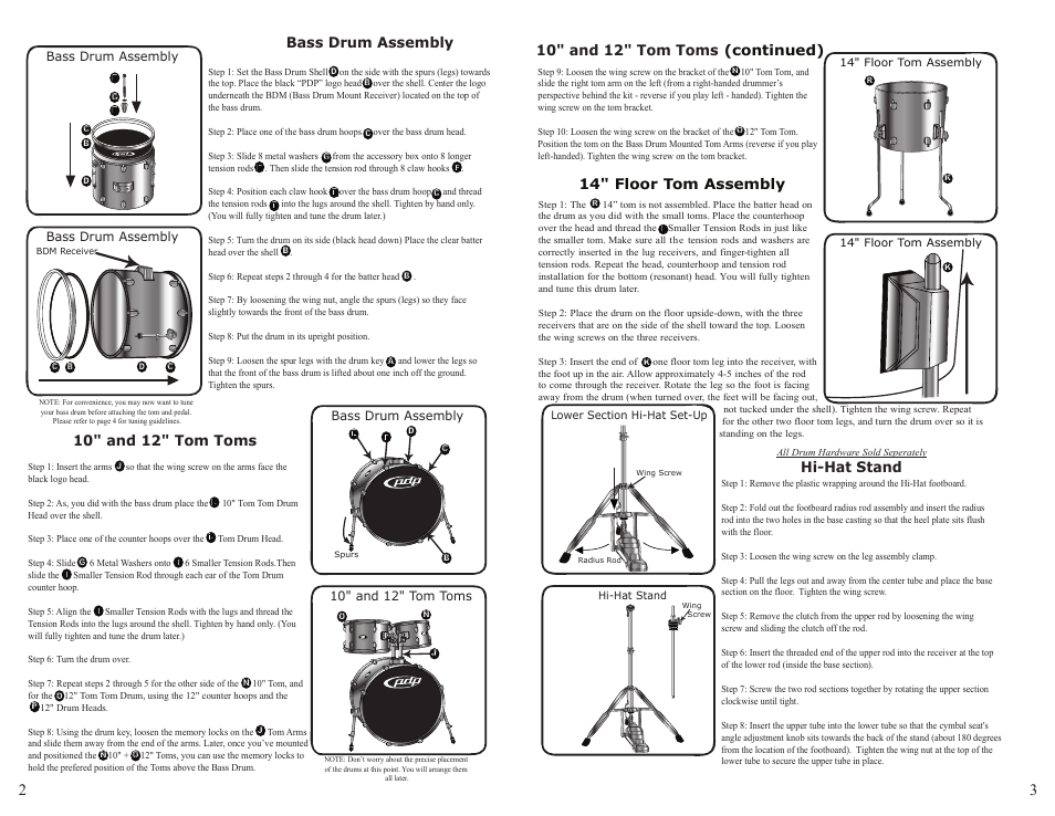Z5 series drum set, Assembly and set-up guide 1-year limited warranty, Optional hardware | Pacific Drums & Percussion Z5 SERIES User Manual | Page 2 / 4