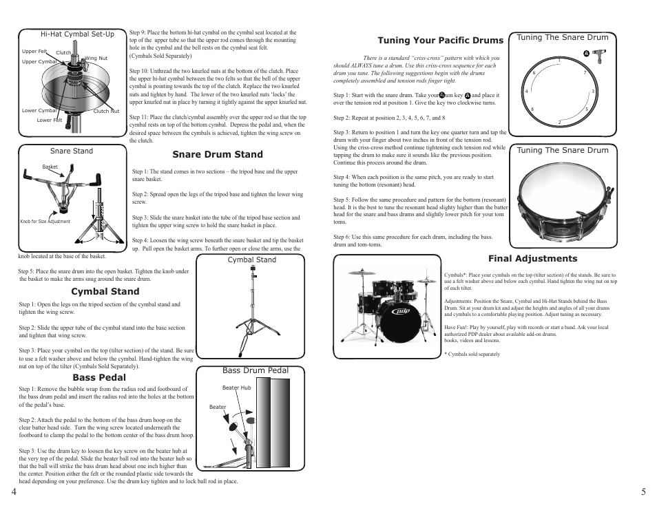 Z5 series drum set, Assembly and set-up guide 1-year limited warranty, Optional hardware | Pacific Drums & Percussion Z5 SERIES User Manual | Page 3 / 4