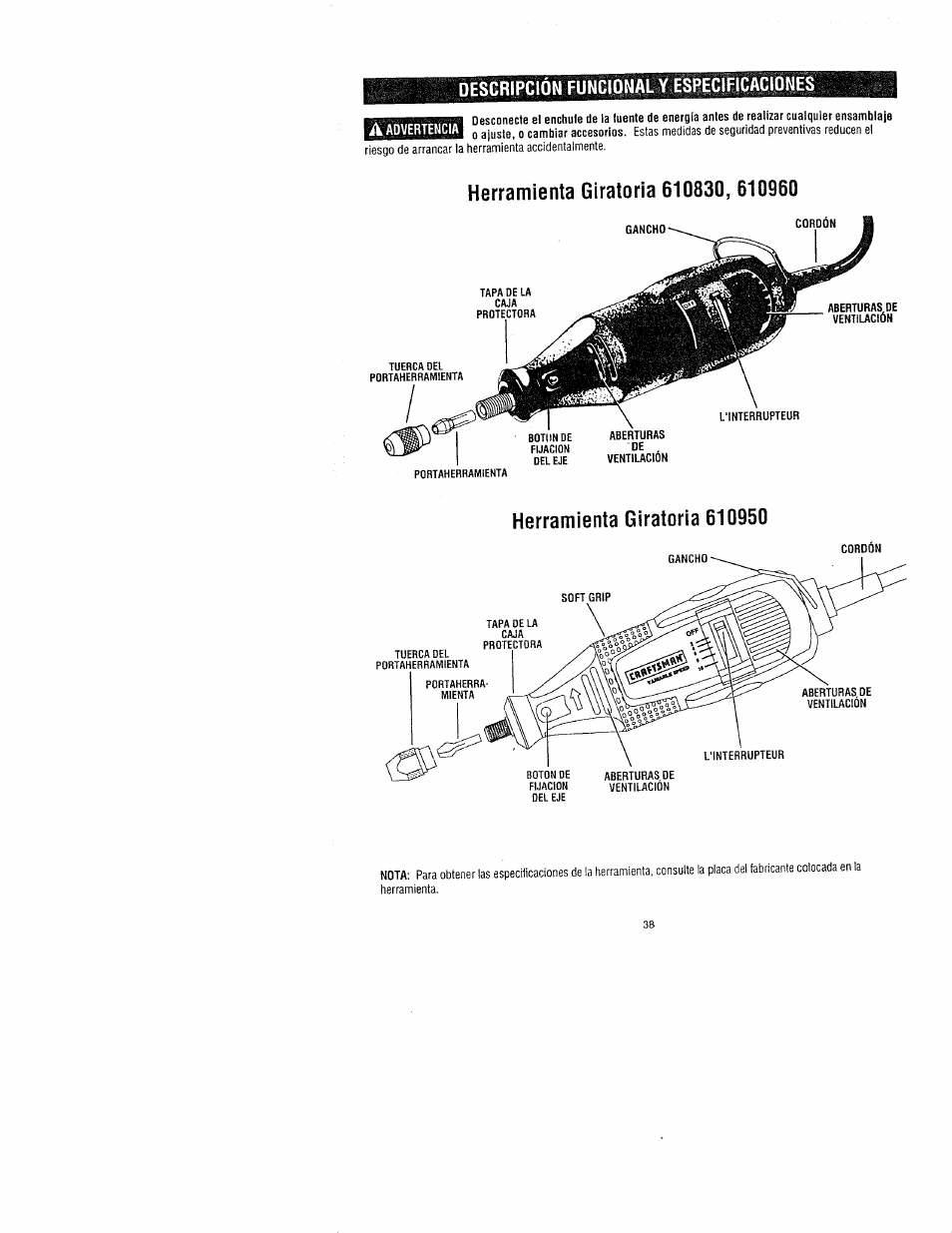 Símbolos | Craftsman 572.61095 User Manual | Page 38 / 59
