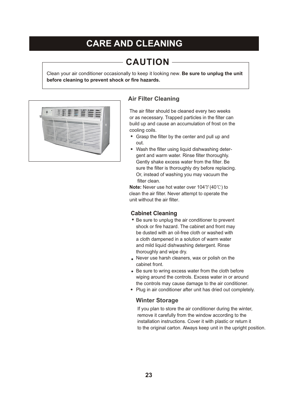 Т³гж 24, Care and cleaning, Caution | Perfect Aire PATW10000 User Manual | Page 24 / 27