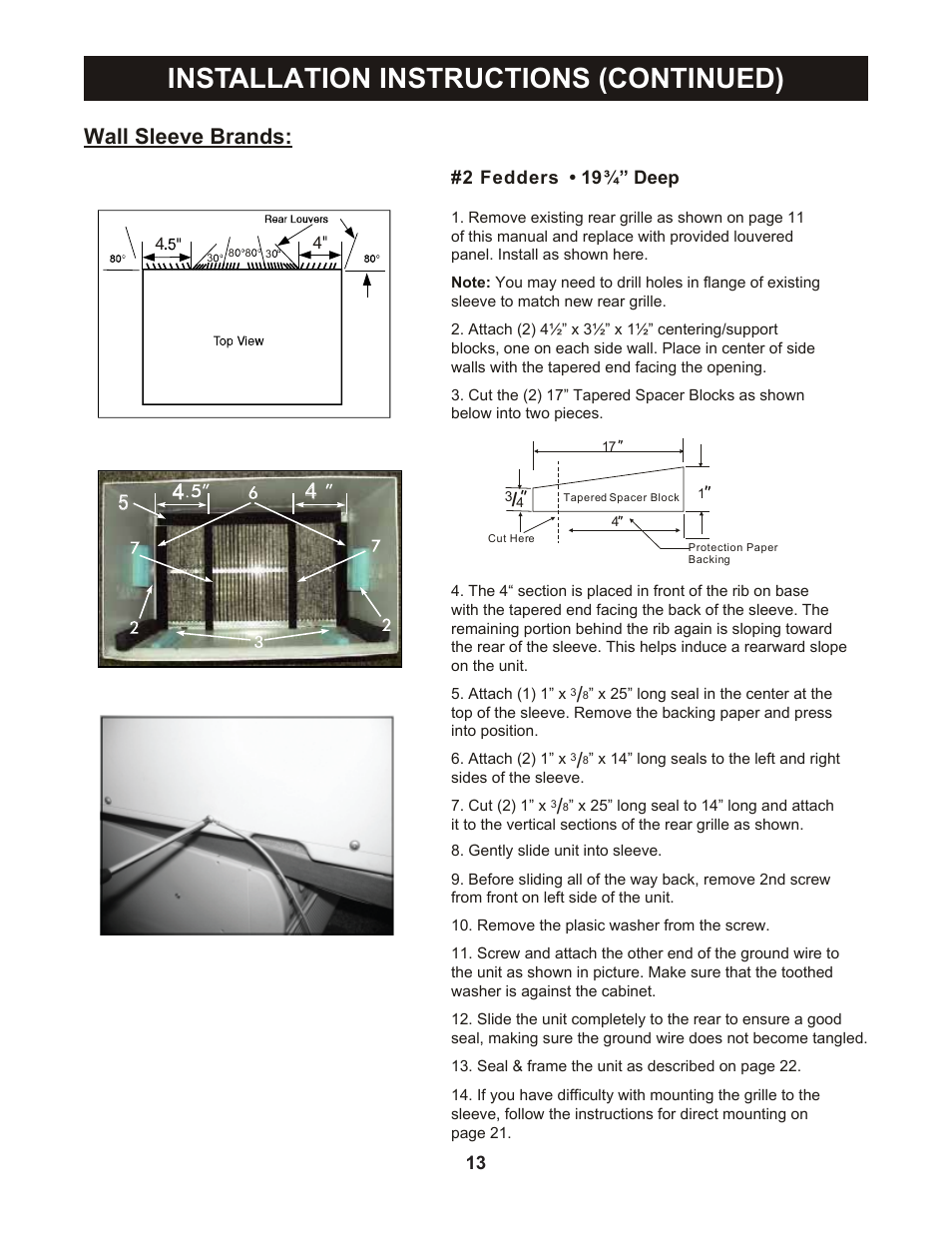Installation instructions (continued), Wall sleeve brands | Perfect Aire PATWH14002 User Manual | Page 14 / 26