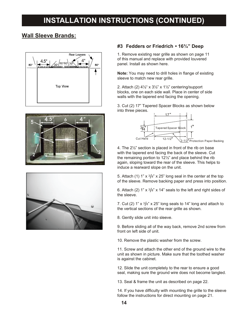 Installation instructions (continued), Wall sleeve brands | Perfect Aire PATWH14002 User Manual | Page 15 / 26