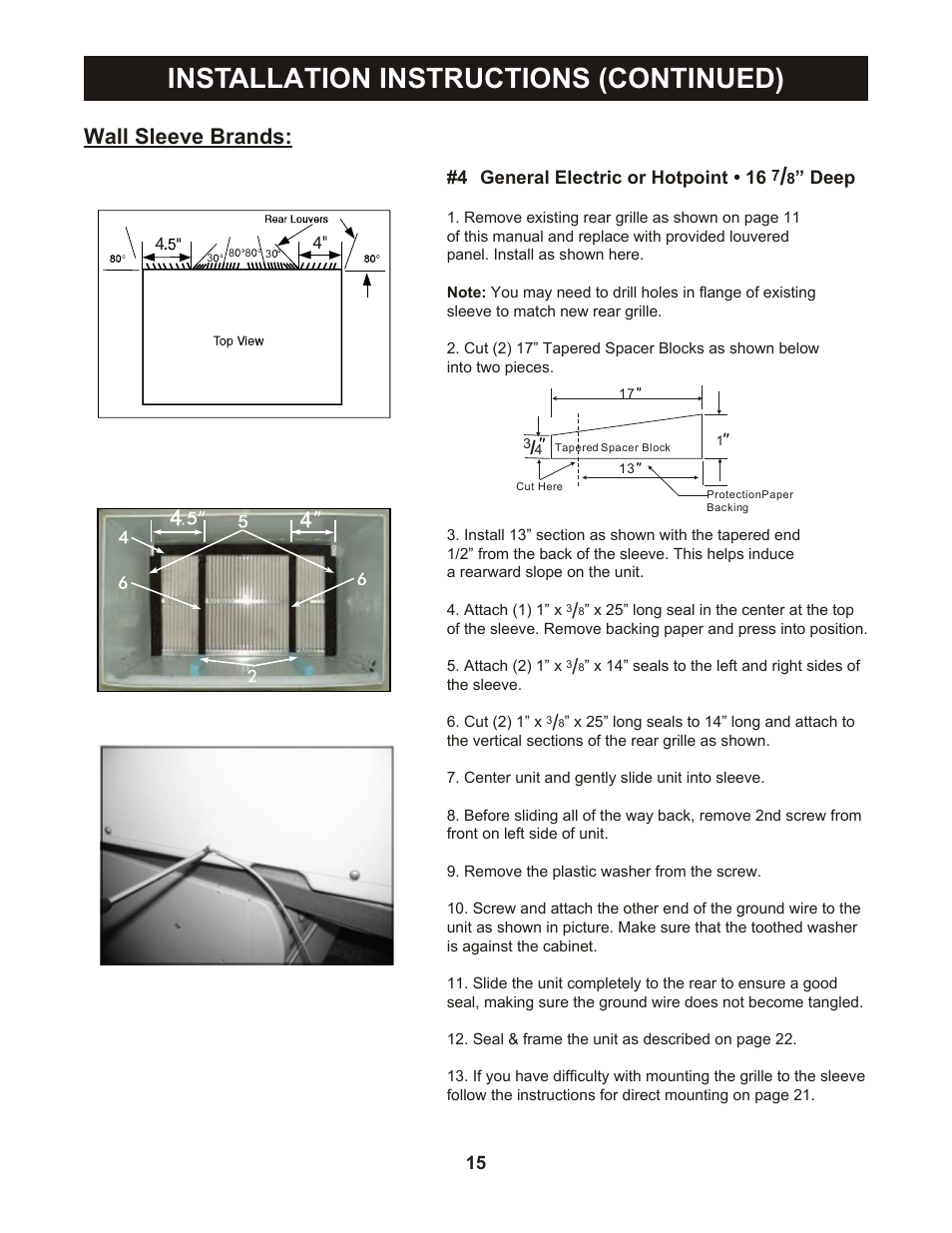 Installation instructions (continued), Wall sleeve brands | Perfect Aire PATWH14002 User Manual | Page 16 / 26