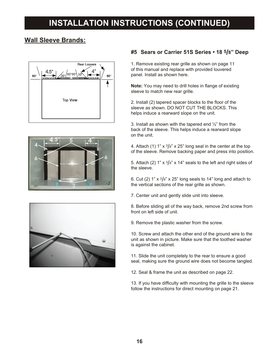 Installation instructions (continued), Wall sleeve brands | Perfect Aire PATWH14002 User Manual | Page 17 / 26