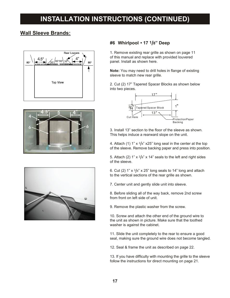 Installation instructions (continued), Wall sleeve brands | Perfect Aire PATWH14002 User Manual | Page 18 / 26