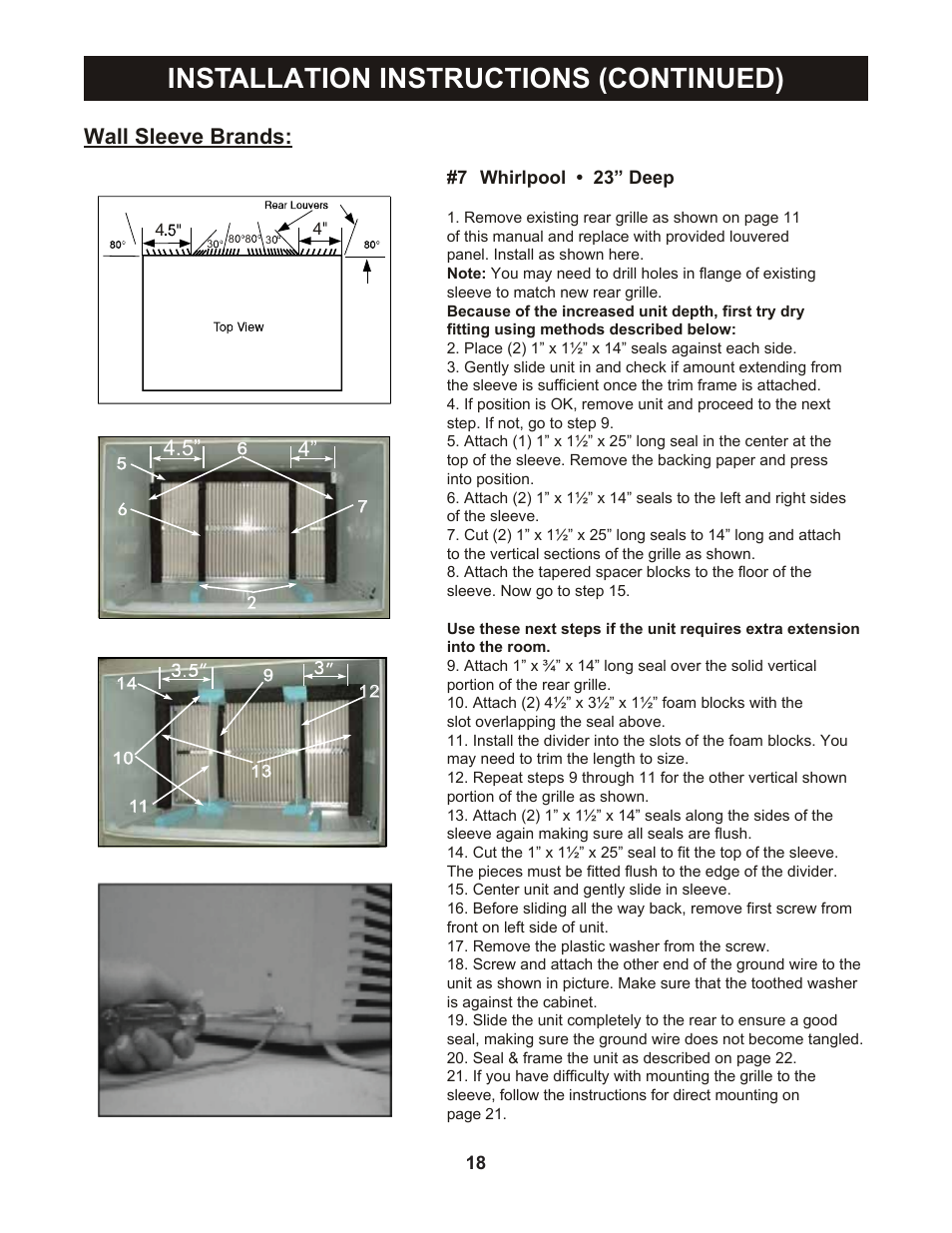 Installation instructions (continued), Wall sleeve brands | Perfect Aire PATWH14002 User Manual | Page 19 / 26