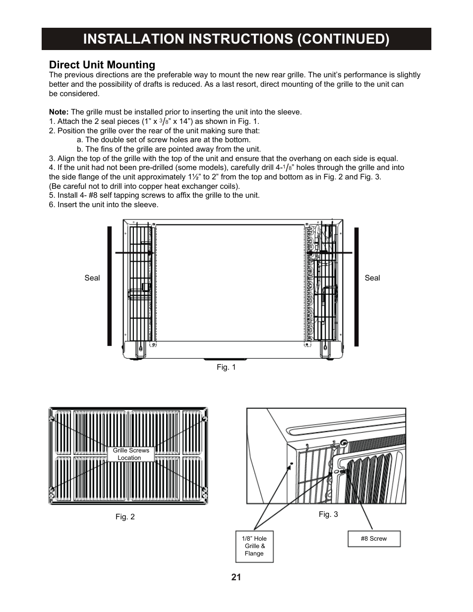 Installation instructions (continued), Direct unit mounting | Perfect Aire PATWH14002 User Manual | Page 22 / 26