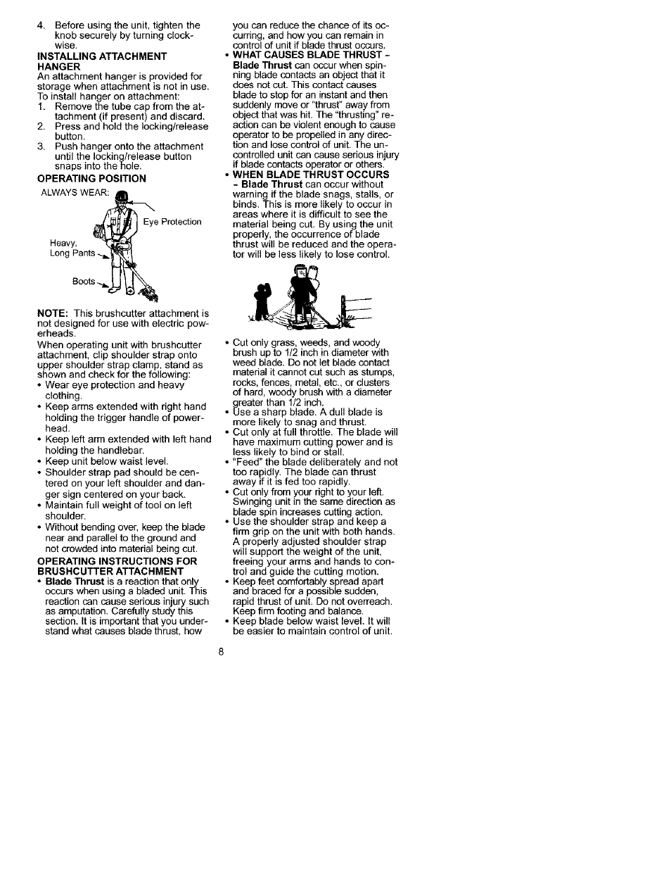 Installing attachment, Hanger, Operating position | Operating instructions for brushcutter attachment | Craftsman C944.511590 User Manual | Page 8 / 11