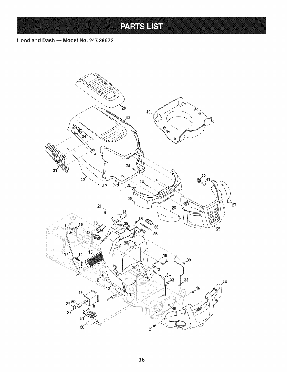 Parts list | Craftsman 247.28672 User Manual | Page 36 / 100