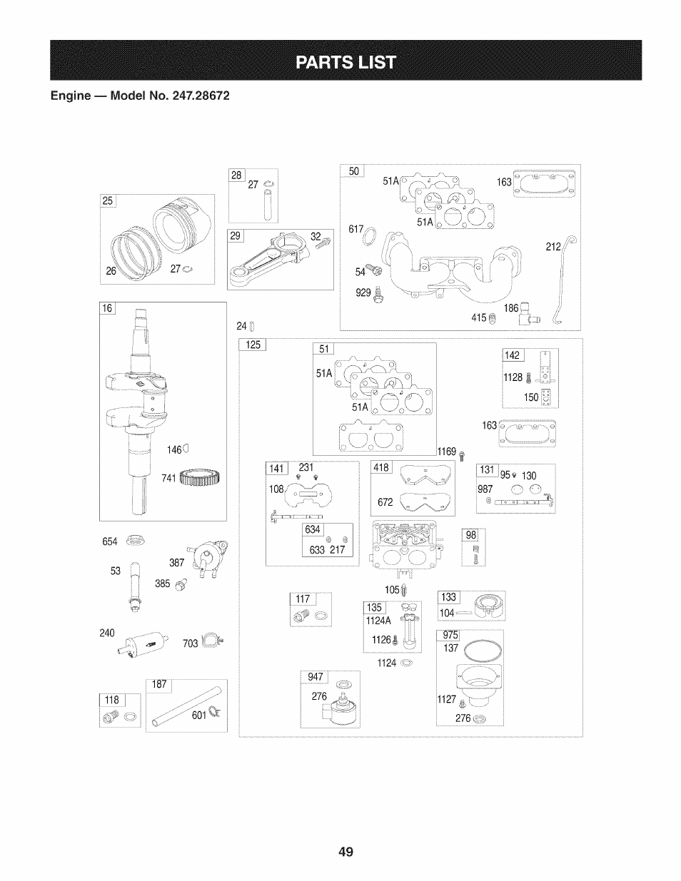 Parts lis | Craftsman 247.28672 User Manual | Page 49 / 100