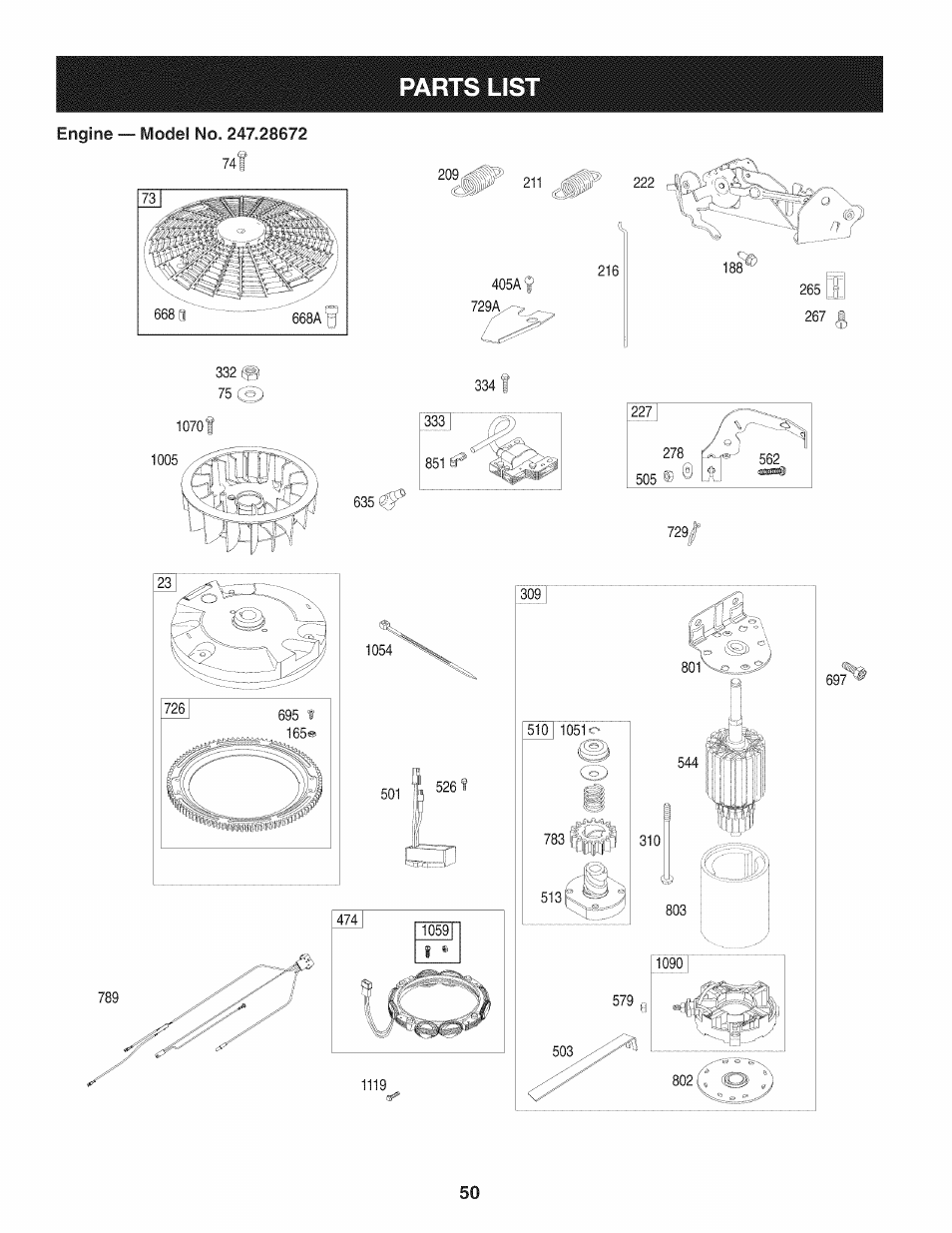 Parts list | Craftsman 247.28672 User Manual | Page 50 / 100