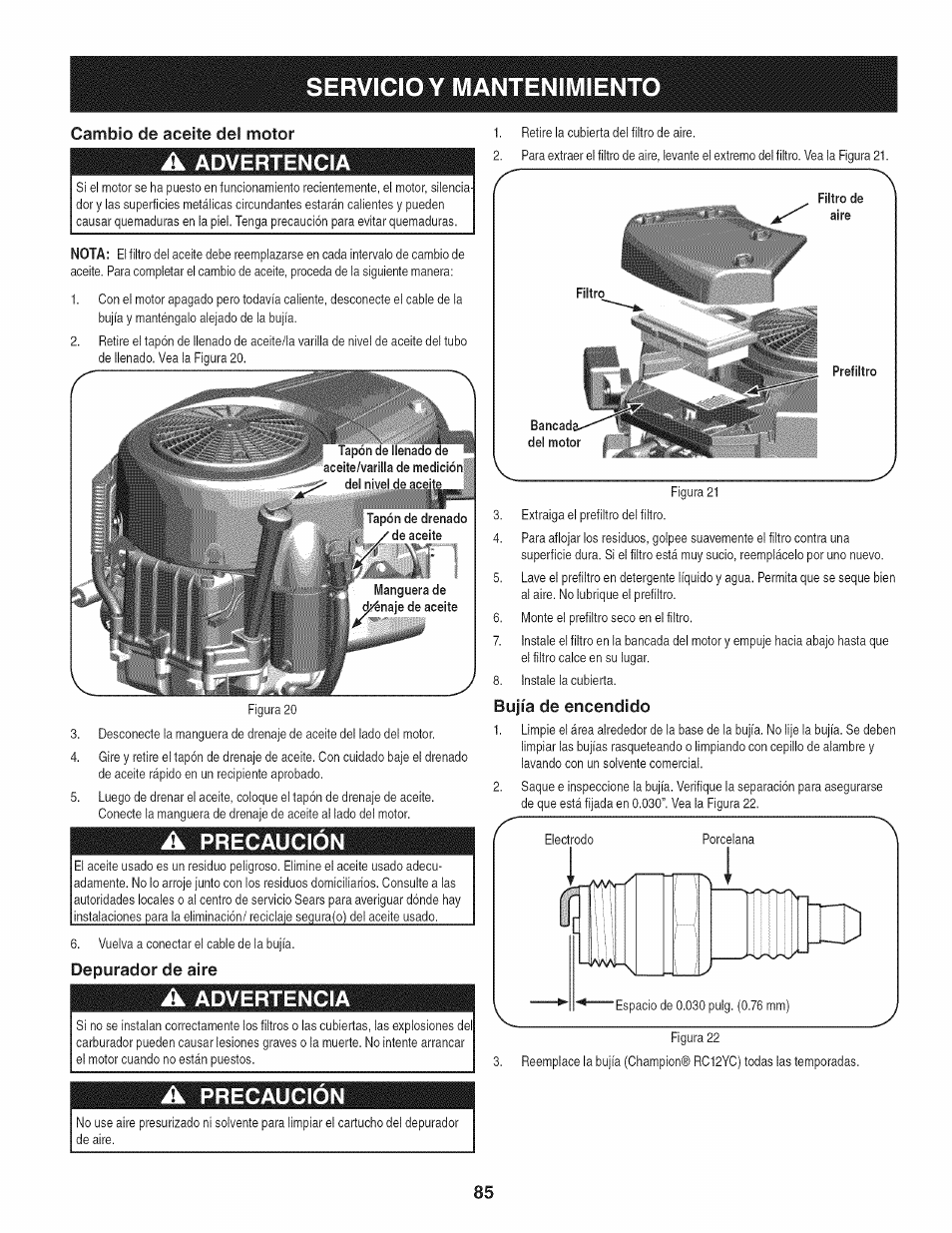 Servicio y mantenimient | Craftsman 247.28672 User Manual | Page 85 / 100