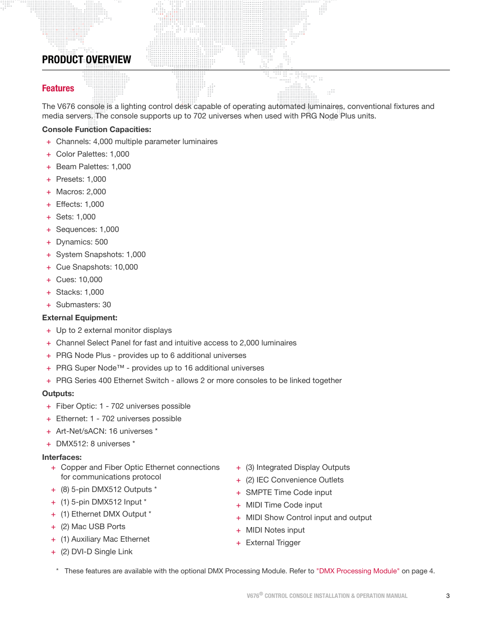 Product overview, Features | PRG V676 Installation & Operation Manual User Manual | Page 13 / 32