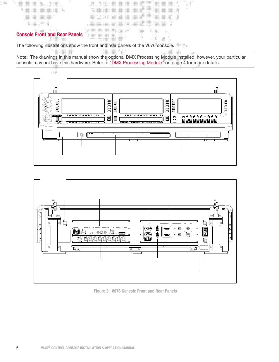 Console front and rear panels, Dmx rdm, Tx rx lk | PRG V676 Installation & Operation Manual User Manual | Page 16 / 32