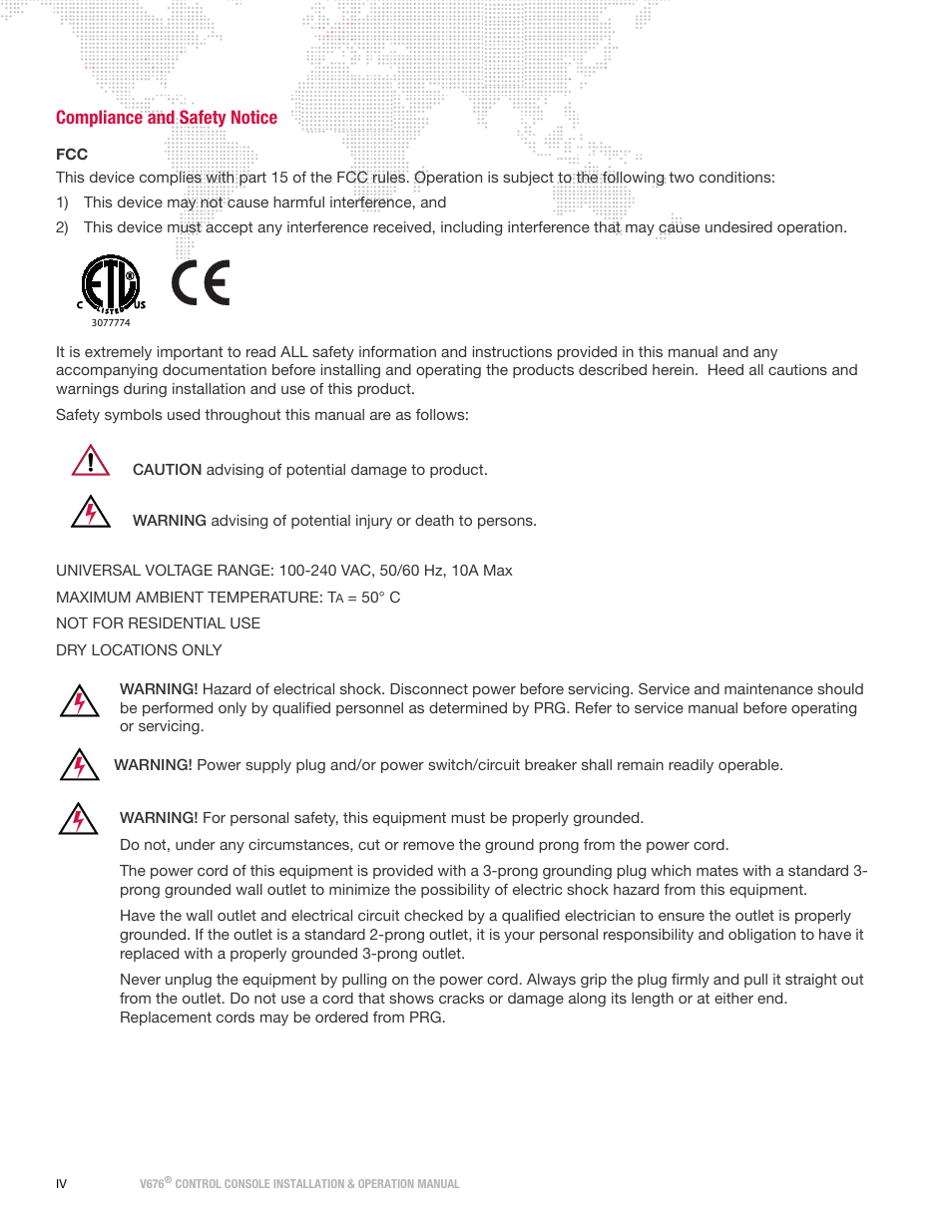 Compliance and safety notice | PRG V676 Installation & Operation Manual User Manual | Page 6 / 32