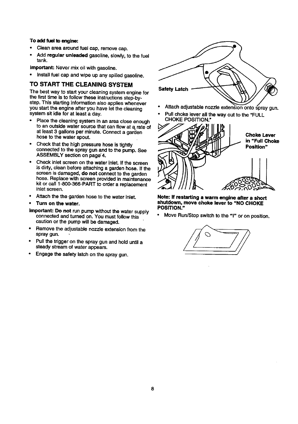 To start the cleaning system | Craftsman 580.768030 User Manual | Page 8 / 28