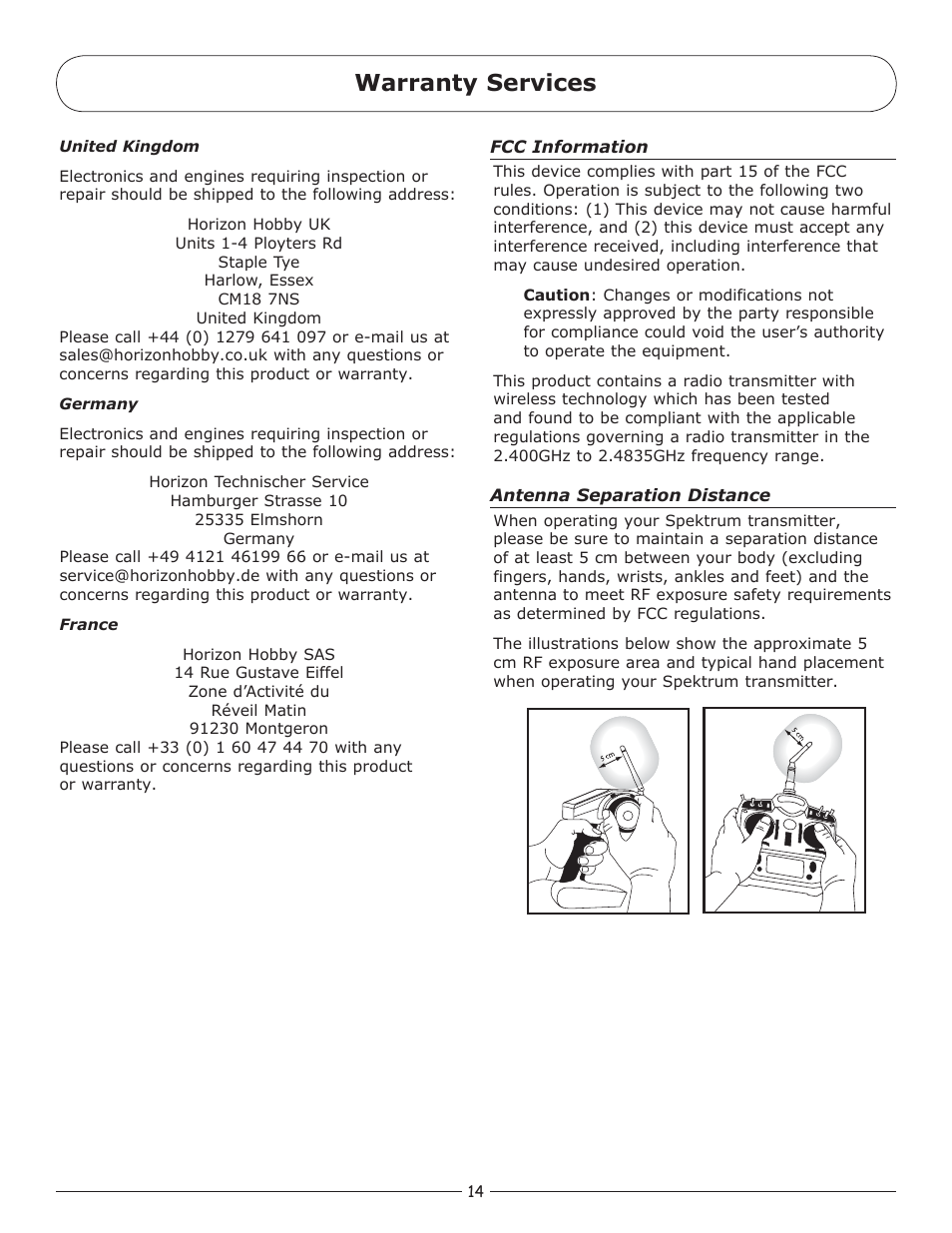 Warranty services | Pro Boat PRB3150 User Manual | Page 14 / 16