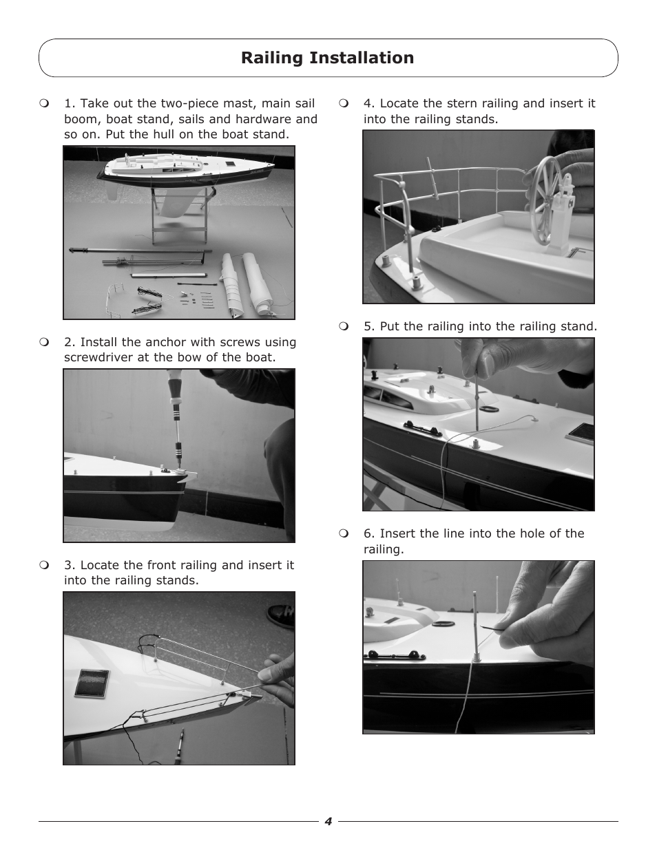 Railing installation | Pro Boat PRB3450 User Manual | Page 4 / 21