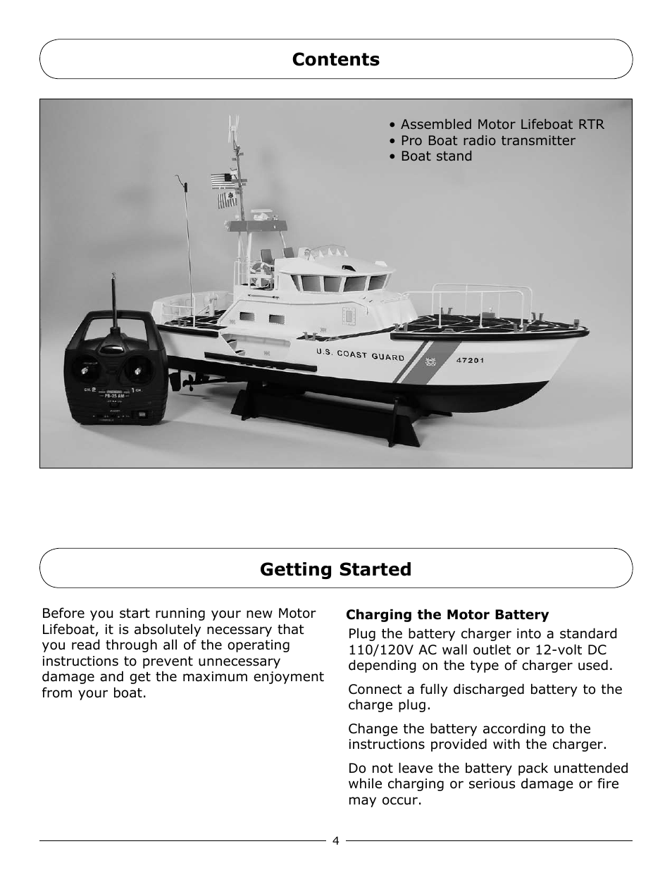 Contents getting started | Pro Boat PRB3500 User Manual | Page 4 / 16