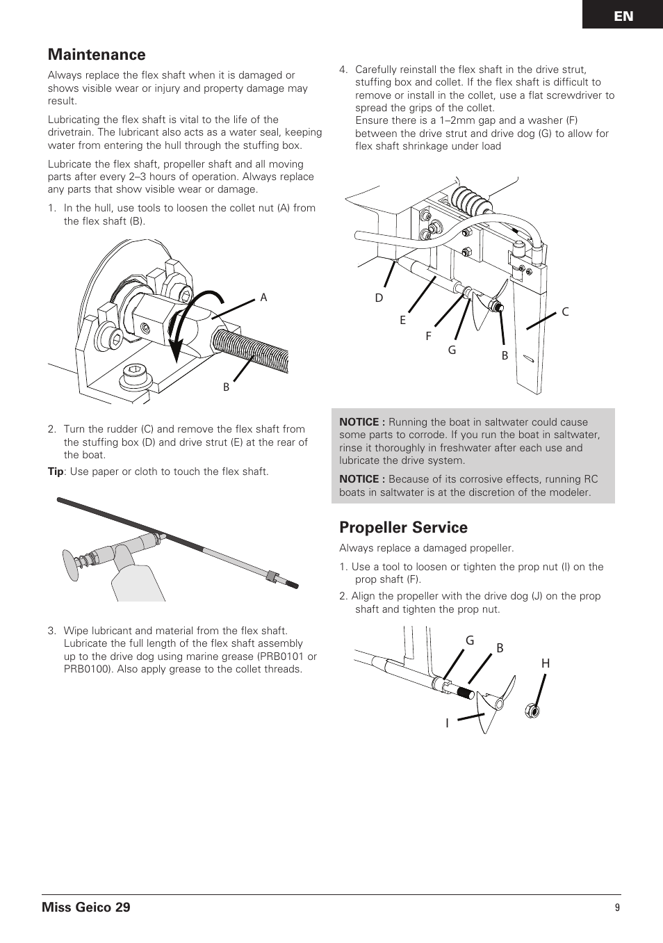 Maintenance, Propeller service | Pro Boat PRB4100B User Manual | Page 9 / 60