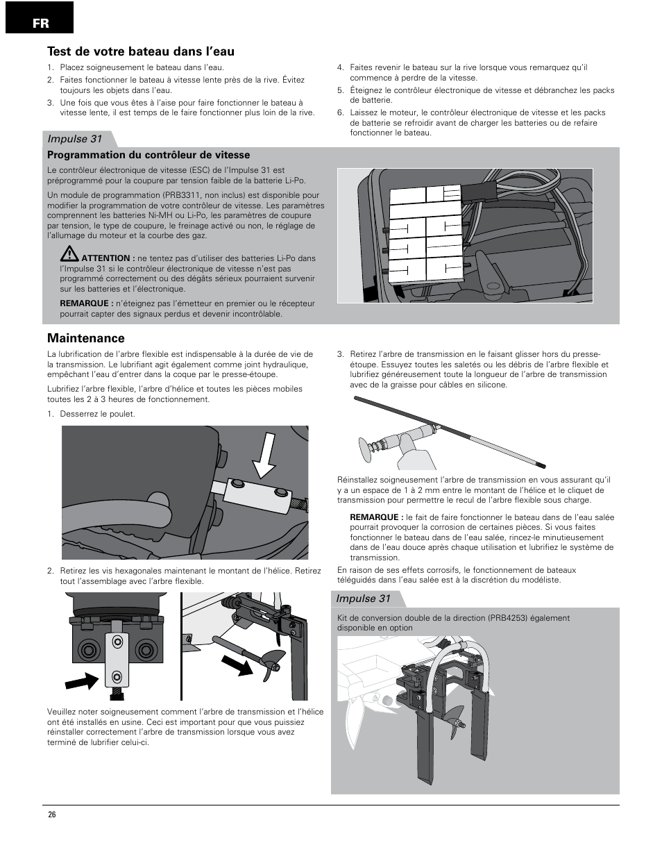 Test de votre bateau dans l’eau, Maintenance | Pro Boat PRB4250 User Manual | Page 26 / 40