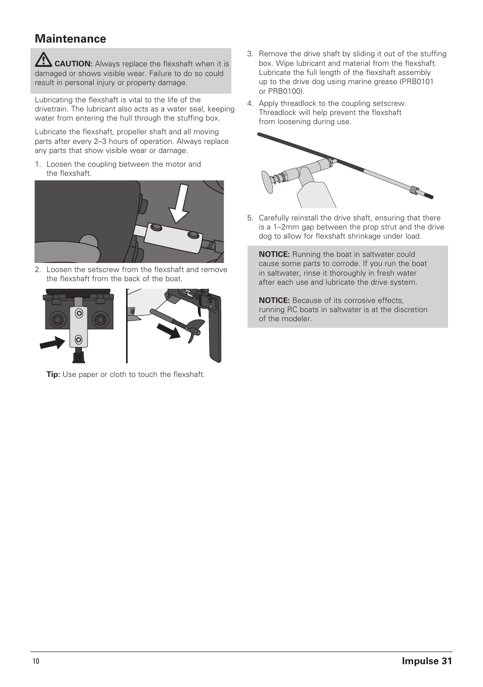 Maintenance, Impulse 31 | Pro Boat PRB4250B User Manual | Page 10 / 20