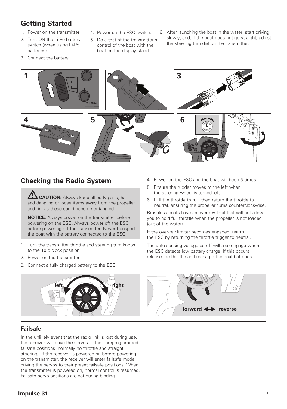 Checking the radio system, Getting started, Impulse 31 | Failsafe | Pro Boat PRB4250B User Manual | Page 7 / 20