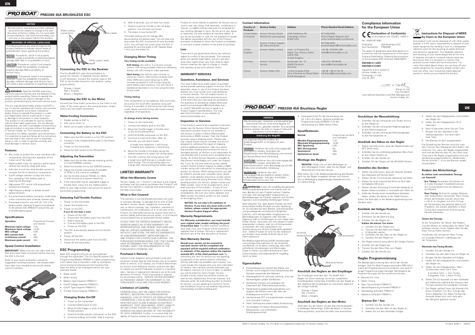 Pro Boat PRB3309 User Manual | 3 pages