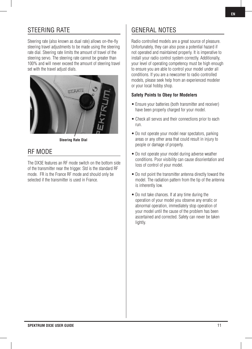 Steering rate, Rf mode | Pro Boat DX3E User Manual | Page 11 / 68