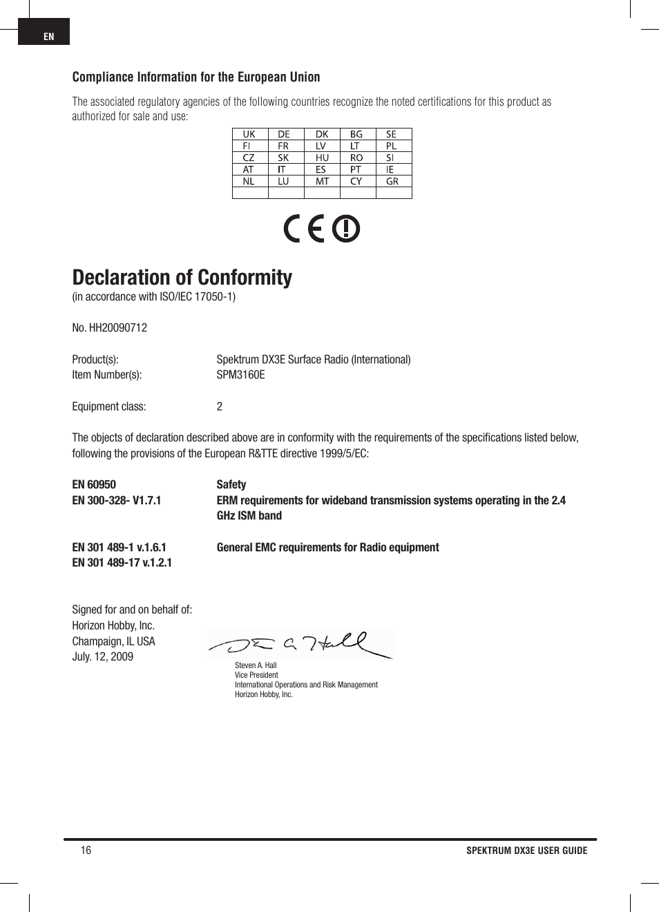 Declaration of conformity | Pro Boat DX3E User Manual | Page 16 / 68