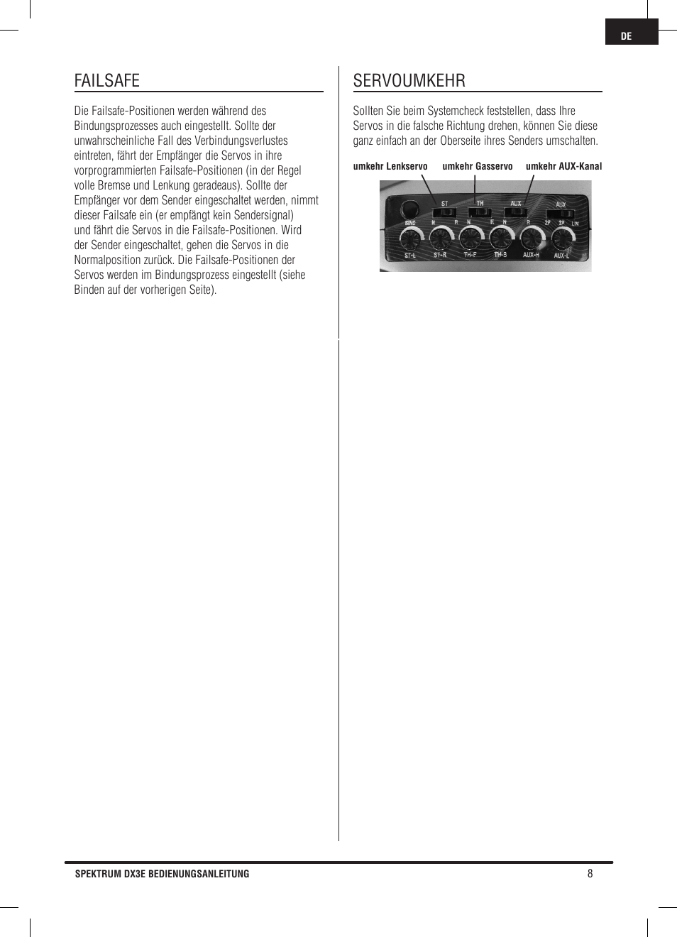 Failsafe, Servoumkehr | Pro Boat DX3E User Manual | Page 25 / 68