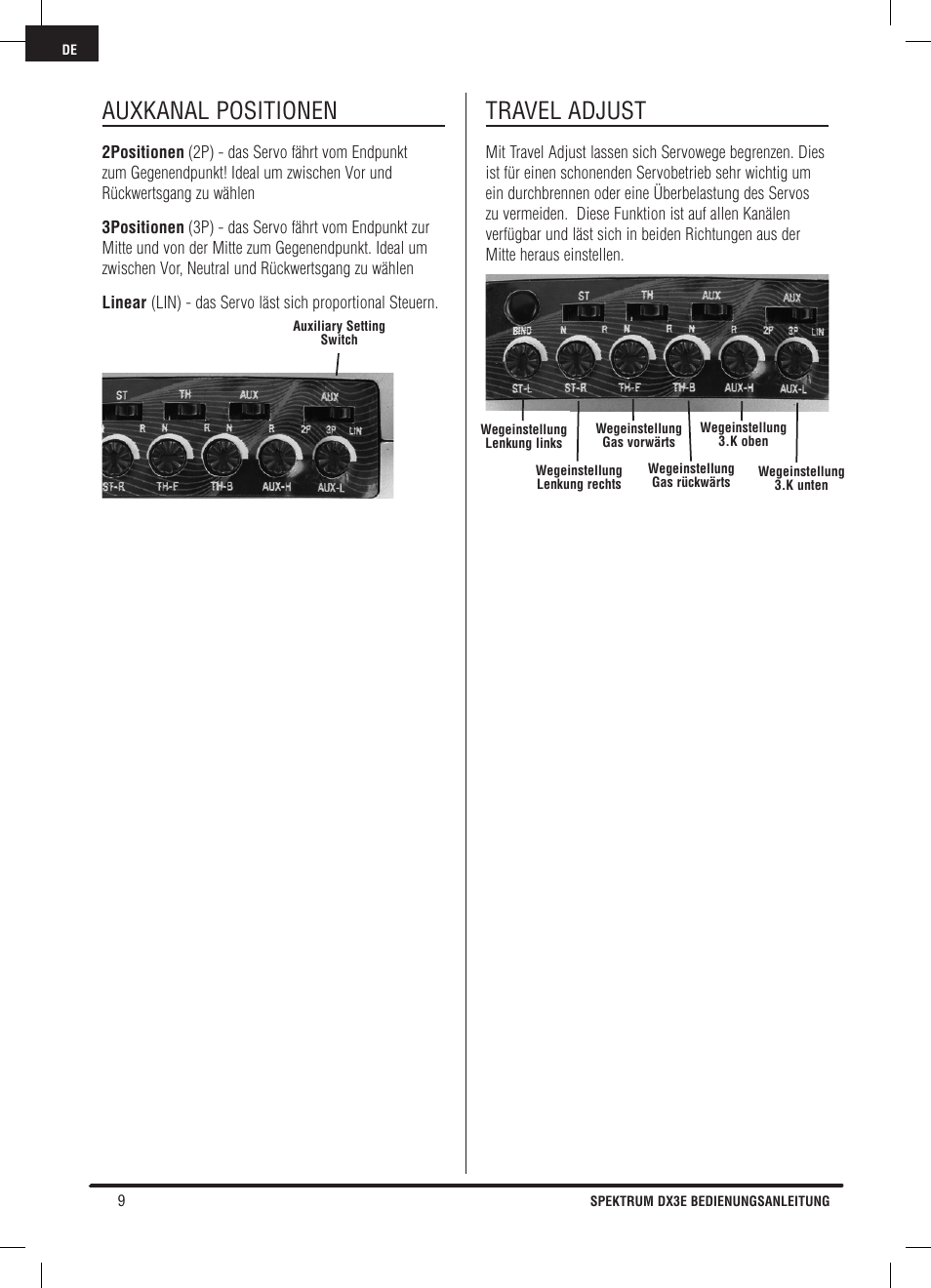 Auxkanal positionen, Travel adjust | Pro Boat DX3E User Manual | Page 26 / 68