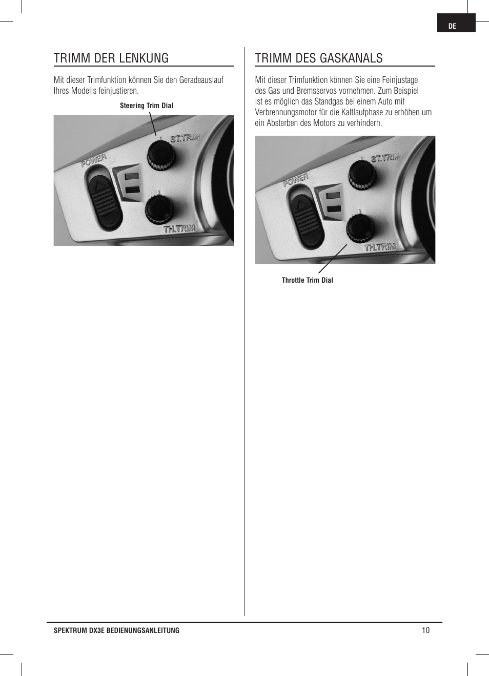 Trimm der lenkung, Trimm des gaskanals | Pro Boat DX3E User Manual | Page 27 / 68