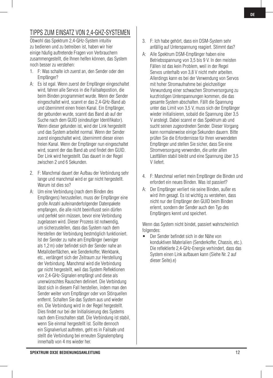 Tipps zum einsatz von 2,4-ghz-systemen | Pro Boat DX3E User Manual | Page 29 / 68