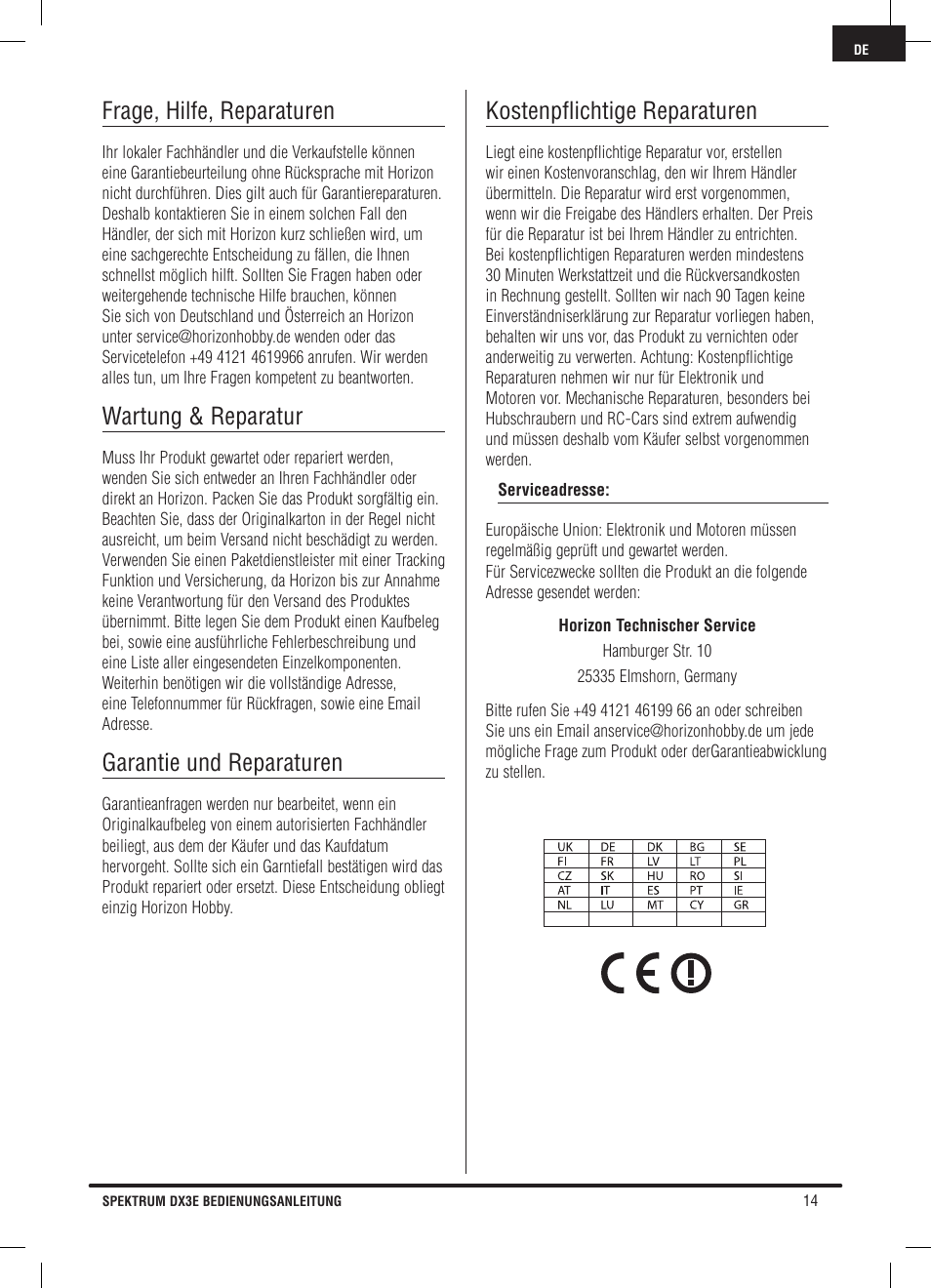 Frage, hilfe, reparaturen, Wartung & reparatur, Garantie und reparaturen | Kostenpflichtige reparaturen | Pro Boat DX3E User Manual | Page 31 / 68