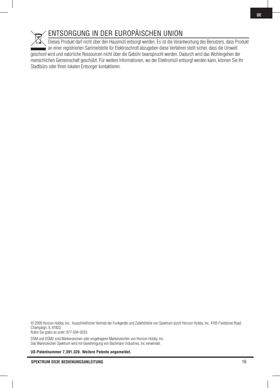 Entsorgung in der europäischen union | Pro Boat DX3E User Manual | Page 33 / 68