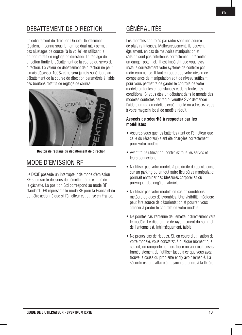 Debattement de direction, Mode d’emission rf, Généralités | Pro Boat DX3E User Manual | Page 43 / 68