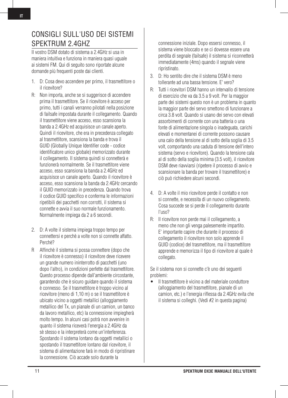 Consigli sull'uso dei sistemi spektrum 2.4ghz | Pro Boat DX3E User Manual | Page 62 / 68