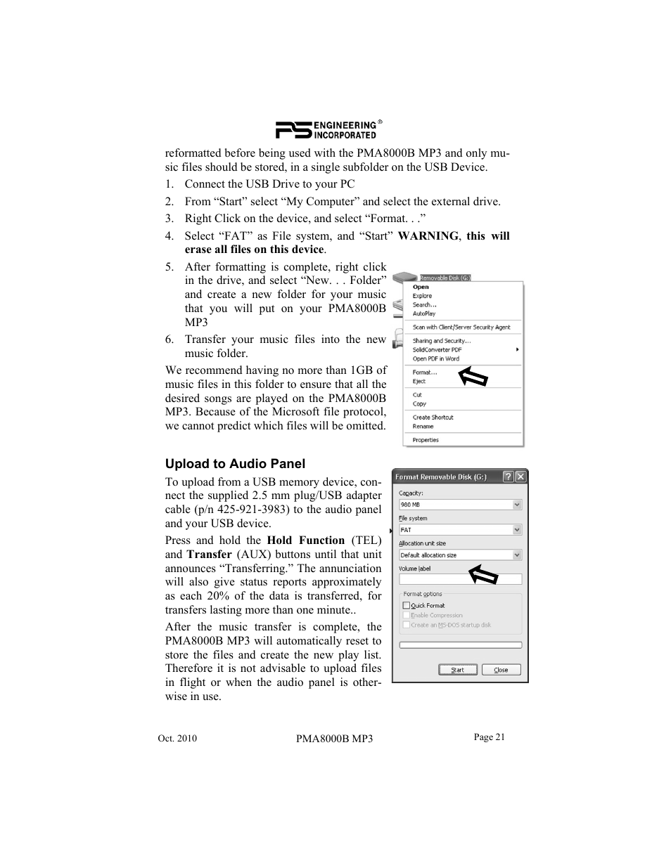 PS Engineering PMA8000MP3 Pilot’s Guide User Manual | Page 21 / 24